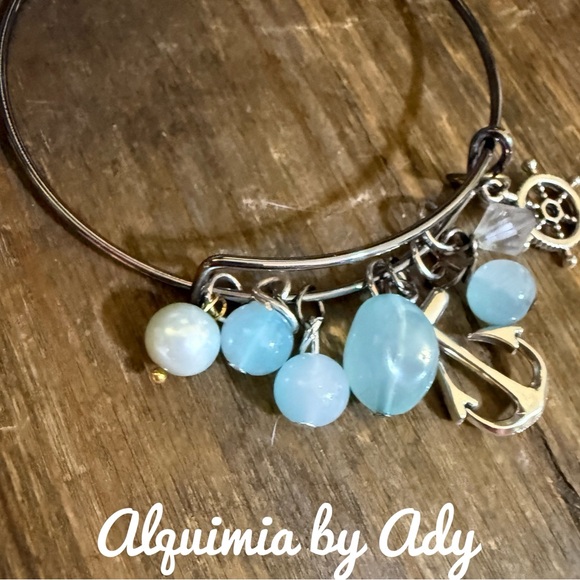 Aquamarine Bracelet March Birth Gemstone Bracelet 14k gold beaded unique - Picture 3 of 8